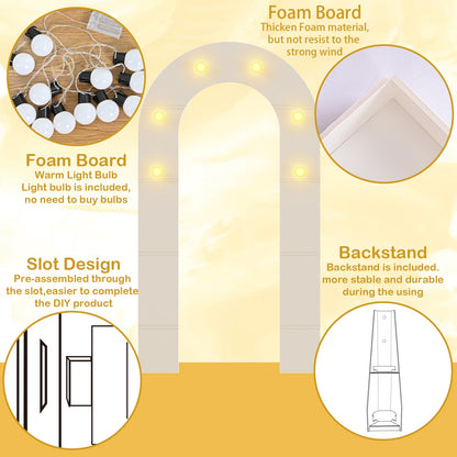 White Arch Backdrop Stand with Lights, Balloon Arch Frame, Foam Board Arch for Graduation, Birthday, Wedding, Baby Shower & Party Decorations