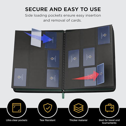 Card Guardian - 9 Pocket Premium Binder with Zipper for 360 Cards Trading Card Games TCG (Green) Side Loaded Pockets Compatible with Yugioh Cards MTG Binder Sports Card Binder