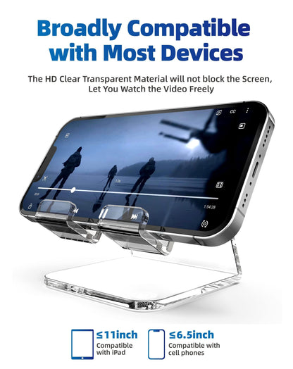 TOPGO Acrylic Cell Phone Stand, Clear Phone Holder for Office Desk, Vanity, Kitchen, Bedside Table, Compatible with iPhone 17/Smartphones/iPad/Switch/Kindle, Office Desk Accessories