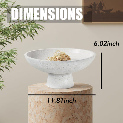 LFLKPY Large Decorative Fruit Bowl - Modern Handcrafted Resin Pedestal Bowl for Kitchen Counter, Entryway Key Holder & Table Centerpiece, Off-White Travertine Stone Bowl