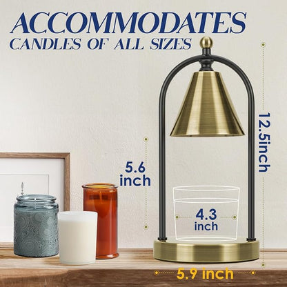 Candle Warmer Lamp with Timer, Electric Brass Light for Dimmable Wax Melts and Candle Jars, Bedroom Lamp Gifts for Women Home Decor (2 Bulbs)