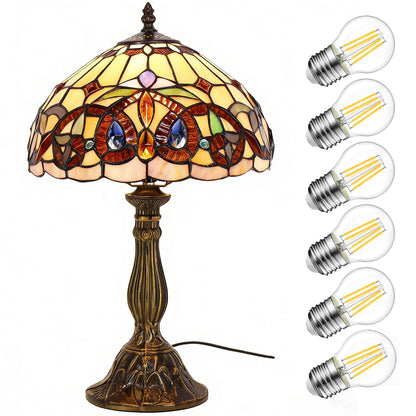 WERFACTORY Tiffany Style Table Lamp Stained Glass Serenity Victorian Bedside Lamp Desk Reading Light 12X12X18 Inches Decor Bedroom Living Room Home Office S021 Series