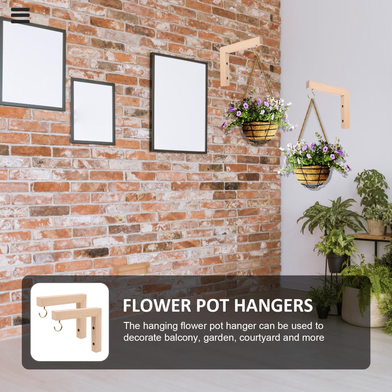 Luxshiny 2pcs Wooden Wall Plant Hooks for Hanging Flower Pot Brackets and Bird Feeder Hangers, Outdoor Garden Hanging Bracket for Wind Chimes and Lanterns
