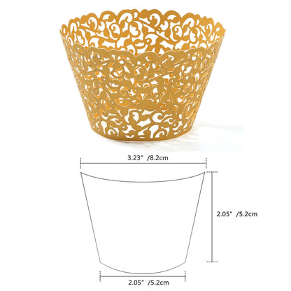 KPOSIYA Pack of 120 Cupcake Wrappers Artistic Bake Cake Paper Cups Vine Designed Laser Cut Cupcake Wraps Baking Cup Muffin Case Trays for Wedding Baby Shower Party Birthday Decoration (120, Gold)