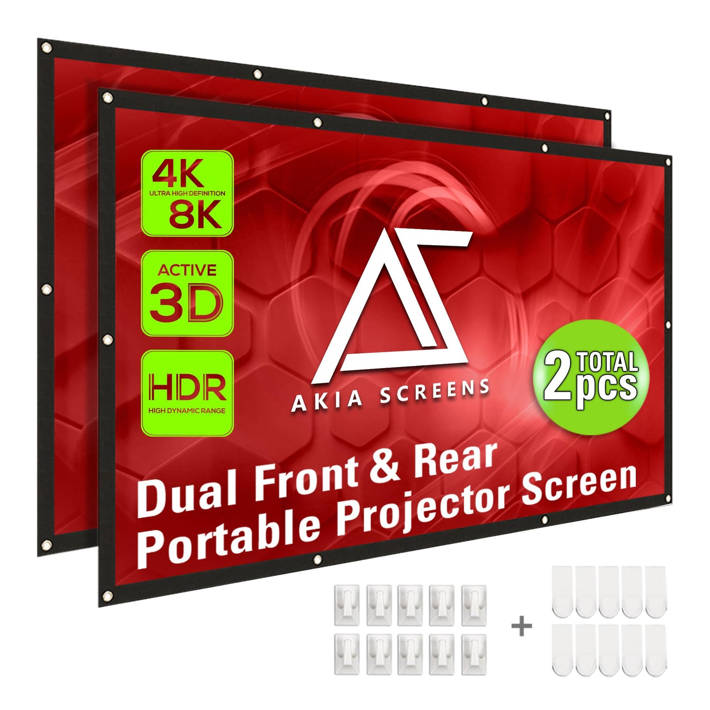Akia Screens 120" Dual Projection Projector Screen, 16:9 Front & Rear, Portable Foldable Anti-Crease, 8K / 4K Ultra HD Ready Indoor Outdoor Home Theater Screen, AK-DIYOUTDOOR120H1.