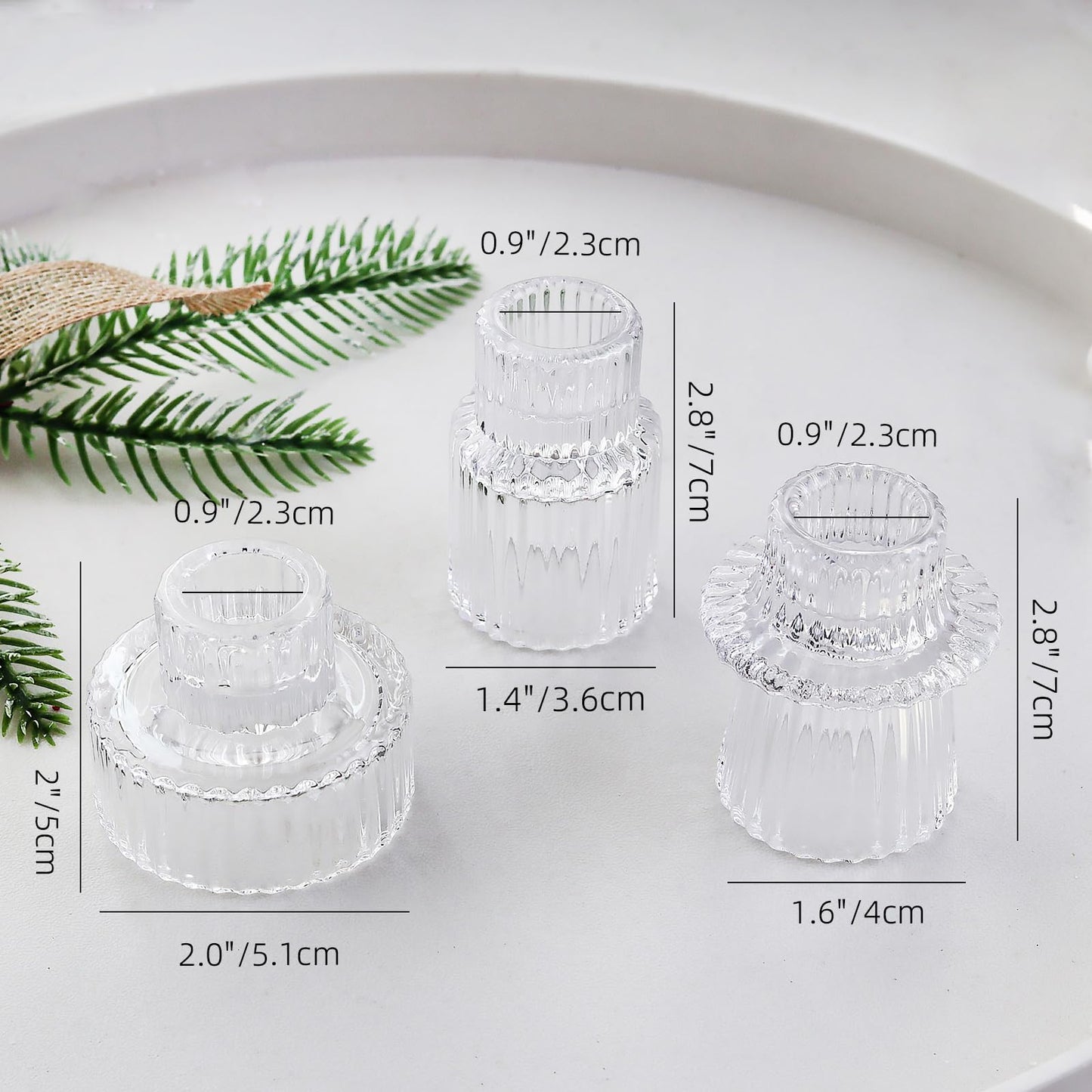 SYFURNIX Clear Candlestick Holders 12PCS Ribbed Glass Taper Candle Holders for Tealight Stick Candles Table Centerpieces Thanksgiving Christmas Indoor and Outdoor Decorations