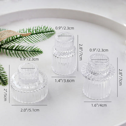 SYFURNIX Clear Candlestick Holders 12PCS Ribbed Glass Taper Candle Holders for Tealight Stick Candles Table Centerpieces Thanksgiving Christmas Indoor and Outdoor Decorations