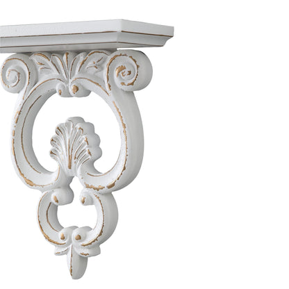 SOFE French White Floating Shelf Wood, Shabby Chic Shelves for Wall, Scroll Shape Hanging Shelf for Candle, Plant, Small Item, Living Room, Bedroom, Dining Room, Hallway Decor