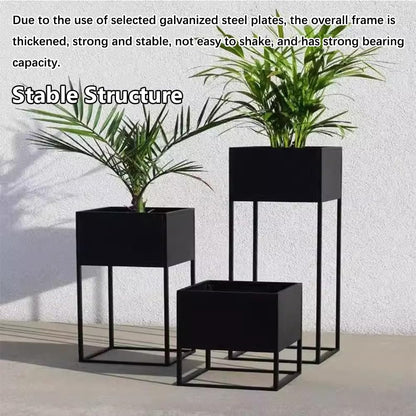 Sions Metal Iron Raised Planter Box with Legs, Rectangular Black Heavy Duty Divided Plant Planter, Modern Commercial Home Suitable for Patio, Deck, Garden,25cm×25cm×45cm