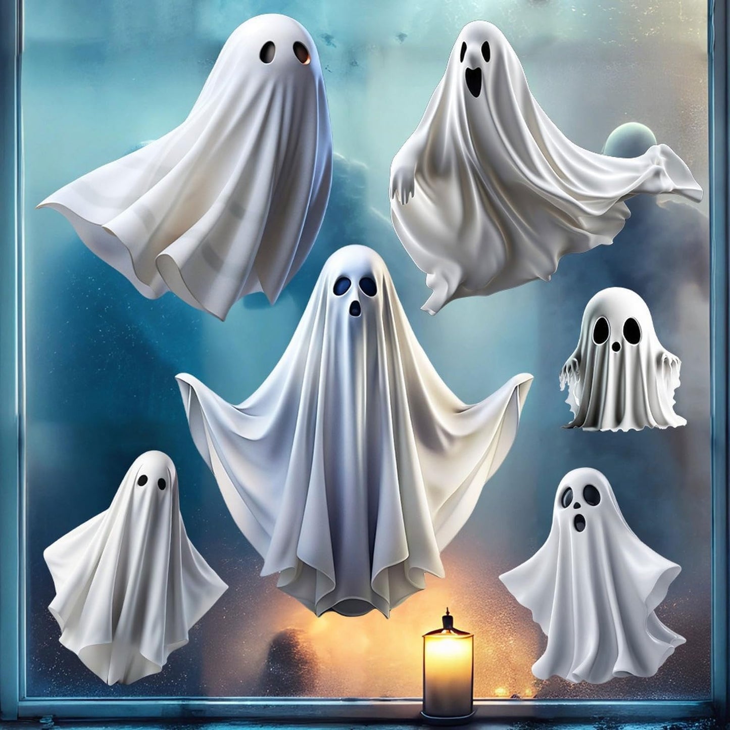 1 Set Halloween Ghost Window Clings Cute White Ghost Stickers for Glass, Halloween Window Decorations for Home, School, Office, Party Supplies