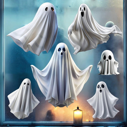 1 Set Halloween Ghost Window Clings Cute White Ghost Stickers for Glass, Halloween Window Decorations for Home, School, Office, Party Supplies