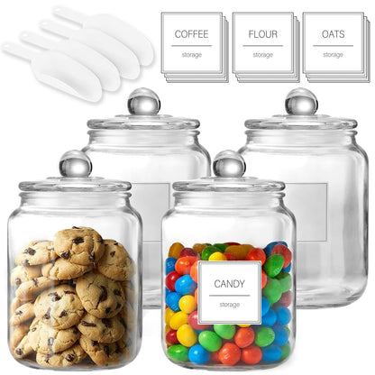 FyndraX Half Gallon Large Glass Jars with Lids, Airtight Storage Clear Containers for Kitchen, Laundry Room and Pantry Food Organization, Set of 4