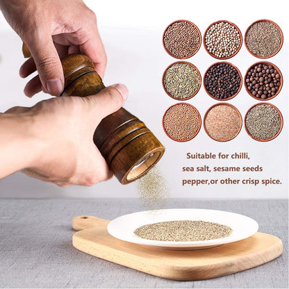 Salt and Pepper Grinders Set,Ouktor Manual Wooden Salt and Pepper Mills Shakers, Ceramic Rotor with Strong Adjustable Coarseness (5.5inch)