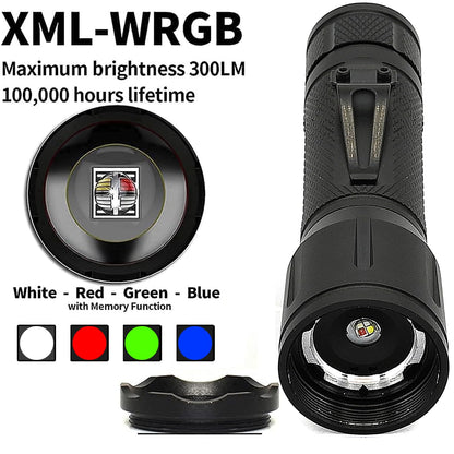 ACTIVEFIRE 4 in 1 Tactical Flashlight, RGB Zoomable Waterproof Torch, Model X32, Black