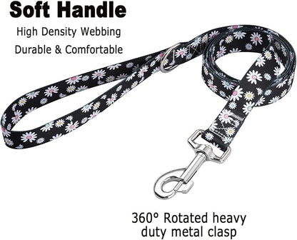 MarukoPet Dog Collar and Leash Set, Adjustable for Small Medium Large Dogs Puppy, Cute Design with Bohemia Floral Tribal Geometric Patterns Boys Girls Dog Collar(Black Daisy Set,XS)