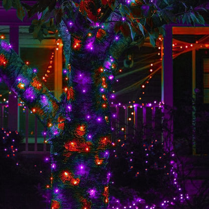 Purple and Orange Solar Halloween Lights Outdoor, Total 80 FT 240 LED Solar Powered Waterproof Fairy Lights 8 Modes Copper Black Wire Lights for Halloween Party Tree Wedding Yard Decorations, 2 Pack