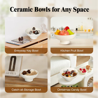 Richtmall Decorative Bowl 8 Inch Fruit Bowl for Kitchen Counter Modern Pedestal Footed Centerpiece Bowl for Coffee Table & Home Decor Fall Catch-All Bowl for Key, Candy, White