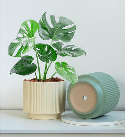Puoyikt Ceramic 4.9+6.3 inch Planters, Modern Home and Office Flowerpot, Indoor and Outdoor Flowerpot with Drainage Hole (Green)