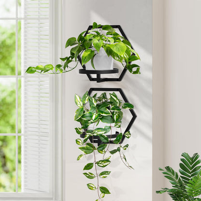 JOPBENG 3 Packs Wall Planters for Indoor Plants, 7.9inch Metal Wall Plant Holder Hanger Wall Decor, Wall-Mounted Hanging Planters Window Plant Shelves Outdoor(Black)