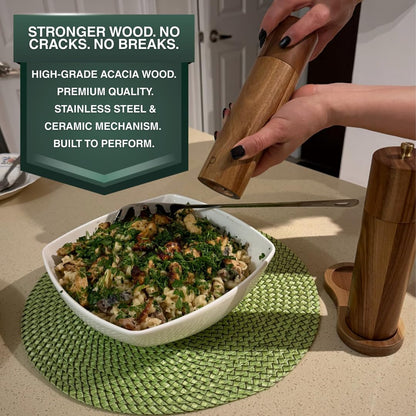 N Nelit Wooden Salt and Pepper Grinder Set: 8 Inch Refillable Acacia Salt & Pepper Mills with Adjustable Ceramic Grinder, Manual Spice Grinder for Customized Coarseness, Gift for Father's Day