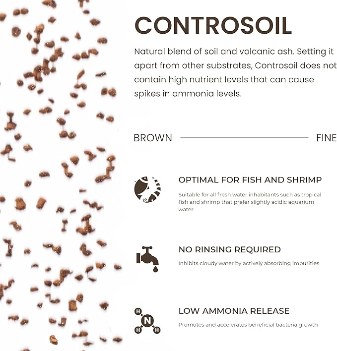 Ultum Nature Systems Controsoil - Freshwater Aqua Soil Substrate for Fish, Shrimp, Live Plant Propagation and Aquascaping - 6.8pH Low Ammonia, Volcanic Ash - Brown, Fine (1 Liter)