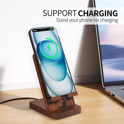 LUCKY BEAN Wood Phone Stand, Desktop Wooden Phone Holder, Portable Office Phone Stand for Desk, Wood ipad Stand， Compatible with iPhone & All Cell Phones (Walnut)
