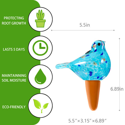 Naboher Glass Bird Shaped Plant Watering Ball Glass Automatic Watering Ball Flower Pot Insertion Spike Drip Irrigation Device Watering Ball Irrigation System Plant Enthusiast Gift (Light Blue)
