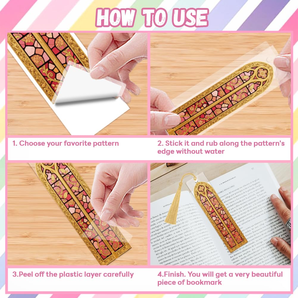 Peacoblue 30pcs UV DTF Bookmarks Transfer Stickers Wraps Baroque Church Stained Glass for Women Men Reading, Waterproof Bookmarkers Decal(No Blank Bookmarks) for Acrylic Plastic Metal Blank Bookmark