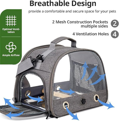 MANON ROSA Bird Carrier Travel Cage with Perch-Lightweight Breathable Parrot Backpack with Stand Tray Shoulder Strap for Small Pet Chinchillas Hamsters Squirrels Bunnies Kittens