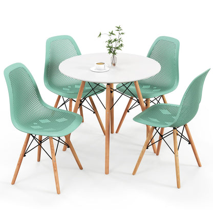Giantex Round Dining Table Set for 4, 31.5" Kitchen Table and Chairs with Solid Wood Legs, Mesh Plastic Seats, Metal Frame, Space Saving Dinette Set for Apartment, Home Office (White+Green)