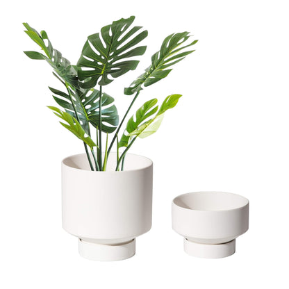 UBEE Plant Pot for Indoor Plants | 5.43 + 4.61 Inch Ceramic Flower Pot | Small Planter Pots with Drainage Hole and Saucer for Herb, Cactus and Orchid, 2 Set, White
