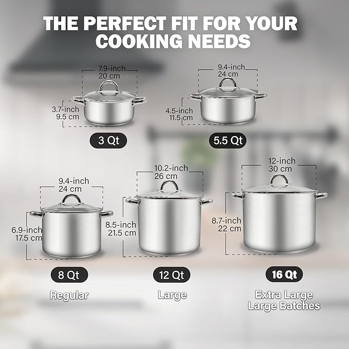 Cook N Home Basics 16 Quart Stainless Steel Stock Pot with Lid, Cooking Pot for Pasta, Soup, Sturdy Handle, Large Stockpot with Even Heating, Oven & Dishwasher Safe, Cookware for Canning, Boiling
