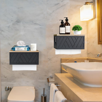 Set of 2 Paper Towel Dispenser Wall Mount, Paper Towel Holder Wall Mounted with Lid, Solid Wood Commercial C-Fold, Z-Fold, Trifold Hand Paper Towel Holder Hand Towel Holder for Bathroom Kitchen Decor