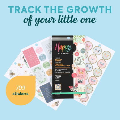 Happy Planner 30-Sheet Sticker Pack for New and Expecting Moms, Classic Size, Butterflies and Blooms Theme