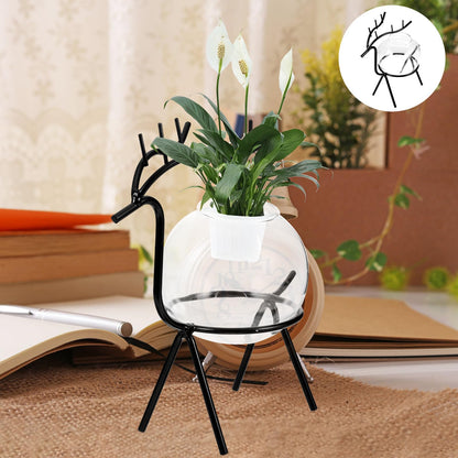 Uonlytech Hydroponic Flower Vase and Glass Plant Container with Metal Stand, Black Desktop Planter for Home and Office Decoration, Nordic Style Terrarium for Succulents and Green Plants