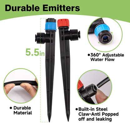 Maotong 32 Pack New Easy-Connect Drip Emitters Sprays for 1/4" Drip Irrigation Tubing (16 Pcs Quick-Connect Emitters Vortex+16 Pcs Quick-Connect Emitters Stream)