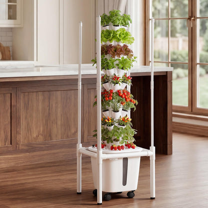 VEVOR Hydroponic Tower, 45 Pods 9 Tiers Hydroponics Growing System Kit with LED Grow Light, App Control & Casters, Vertical Home Garden with 20L Water Tank & Pump for Indoor Herbs, Fruits, Vegetables