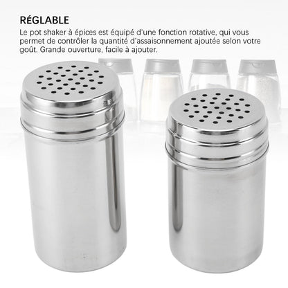 Condiment Shaker, 2PCS 304 Stainless Steel Adjustable Pour Holes Seasoning Dispenser Container Restaurant Organizing Cup for Kitchen Barbecue Camping (Type 2)
