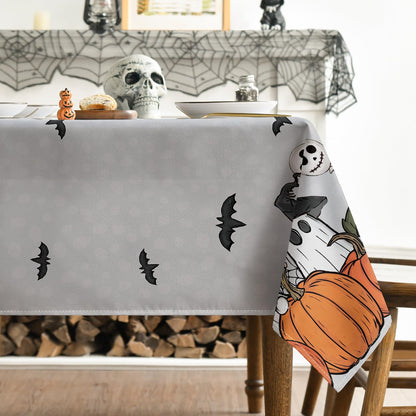 Horaldaily Halloween Tablecloth 60×84 Inch Rectangular, Bat Ghost Pumpkin Grey Washable Seasonal Table Cover for Party Picnic Dinner Decor