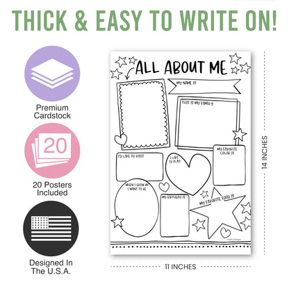 Hadley Designs All About Me Posters for Classroom Must Haves - 20 Star Student Poster, 100 Days of School Items, Star of The Week Poster Elementary Classroom Decor, End of School Year Teacher Supplies