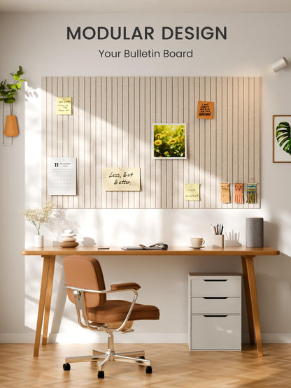 Bumusty Large Cork Board Alternative-48 x 36" Felt Bulletin Board Tiles, with 30 Pushpins, 70 Adhesive Tabs, Fine-Stripe 12-Pack, Cork Boards for Office Push Pin Board Felt Board-Oatmeal