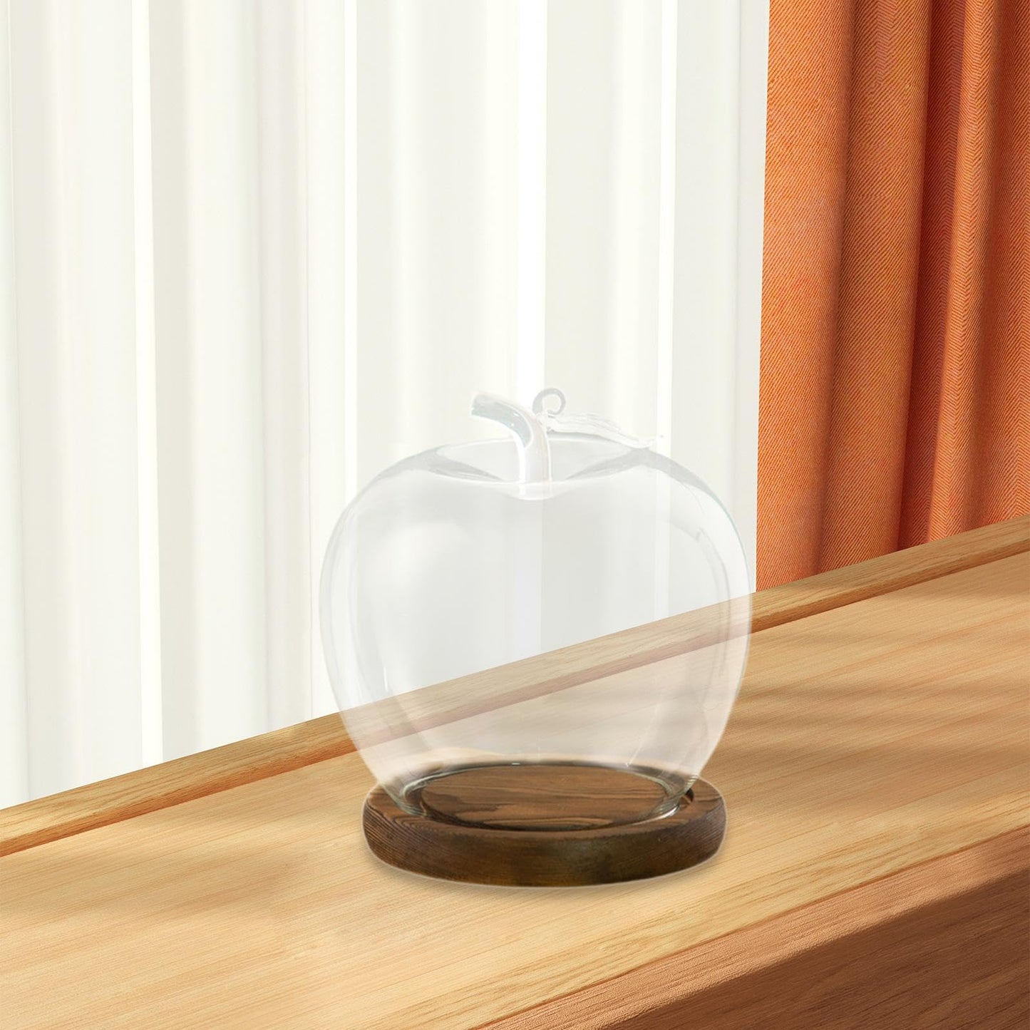 Clear Glass Dome Jar with Wooden Base Decorative DIY Flower Craft Tabletop Display Dia 3.5inch for Home Decor Valentine's Day, Coffee
