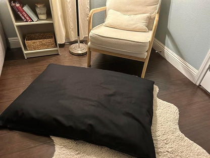 Natural Cotton Canvas Dog Bed – Raw Cotton Filled Pet Cushion Insert, Breathable Eco-Friendly Dog Mattress, Durable Washable Cover with Zipper (Black, Medium 42"x29"x4")