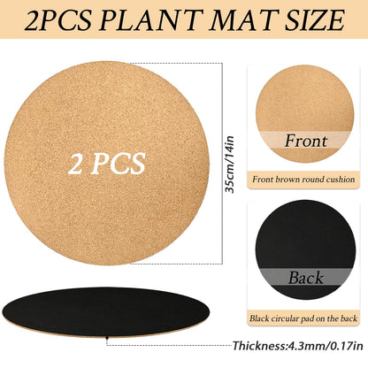 Zaruatu 2 Pcs Large Cork Plant Coasters 14 Inch Double Layers Thicken Planter Coaster Plant Pot Saucers Waterproof Non-Slip Mat for Indoor Outdoor Plants Home Floor Protection