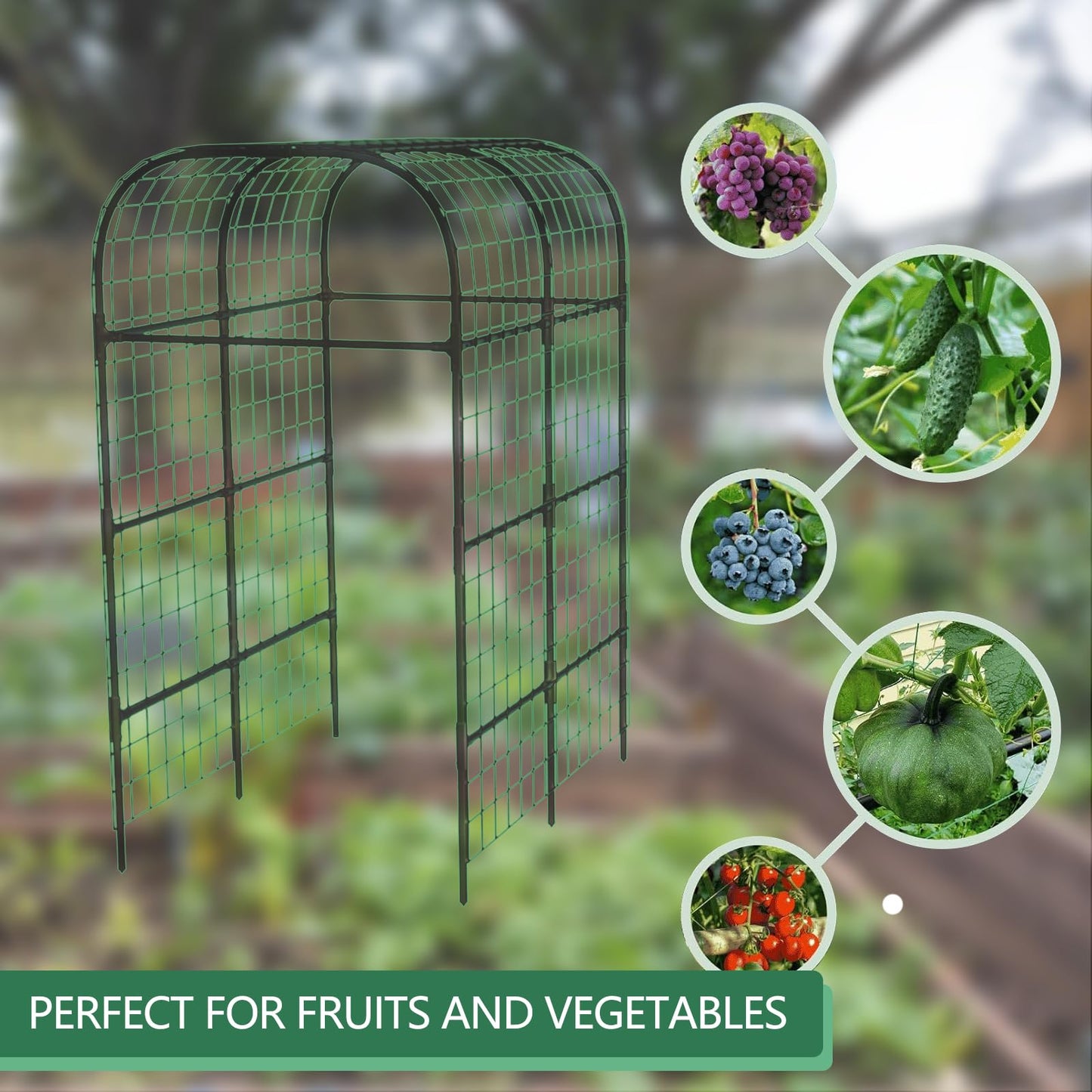 GarveeLife Metal Garden Arch Trellis 7.3 FT, Cucumber & Melon Trellis for Raised Beds, u-Shape Plant Support with Plastic Connectors for Climbing Vegetables, Grapes & Roses, Black