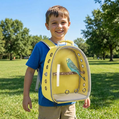 Bird Backpack, Lightweight and Breathable Outdoor Travel Backpack with 12 Breathable Holes, Wooden Pole, Adjustable Shoulder Strap for Birds and Pets (Green)