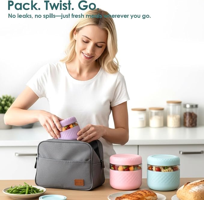 2 Pack 16 oz Glass Lunch Bowl Containers with Lids | Leak & Spill Proof, BPA-Free, Microwave & Dishwasher Safe, Airtight Meal Prep & Food Storage Jar for Lunch, Salad, Soup, Oats, Stew, Yogurt