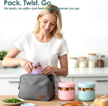 24 oz Glass Lunch Bowl Containers with Lids 2 Pack | Leak & Spill Proof, BPA-Free, Microwave & Dishwasher Safe | Airtight Meal Prep & Food Storage Jar for Lunch, Salad, Soup, Oats, Stew, Yogurt