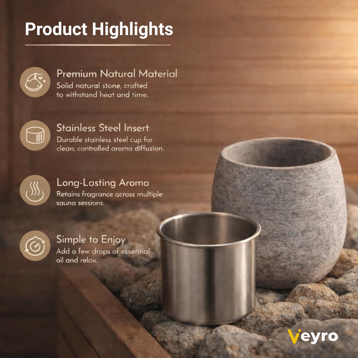 Veyro Large Sauna Diffuser – Natural Stone Aroma Cup for Essential Oils, Sauna Essential Oil Diffuser, Sauna Aromatherapy Bowl, Gifts for a Sauna Accessories Luxury Stone Oil Holder