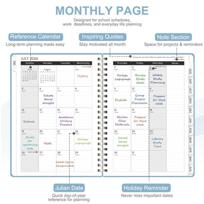 Planner 2026-2027, Weekly and Monthly Academic Planner, July 2026 - June 2027, Hardcover Calendar Agenda Book for School Year Planning, School Supplies for Teacher and Student, A5(6.3'' x 8.5'')